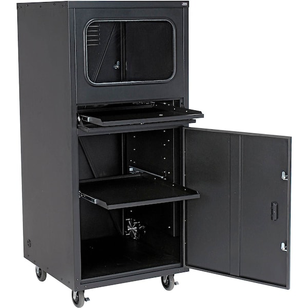 Global Industrial Mobile Heavy-Duty Computer Cabinet, Black, Unassembled 239197JBK - main